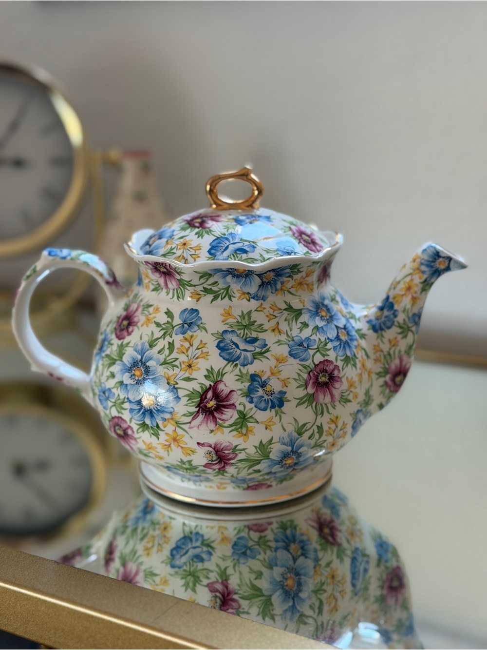 Windsor Teapot Made in England Spring Blue Floral Vintage